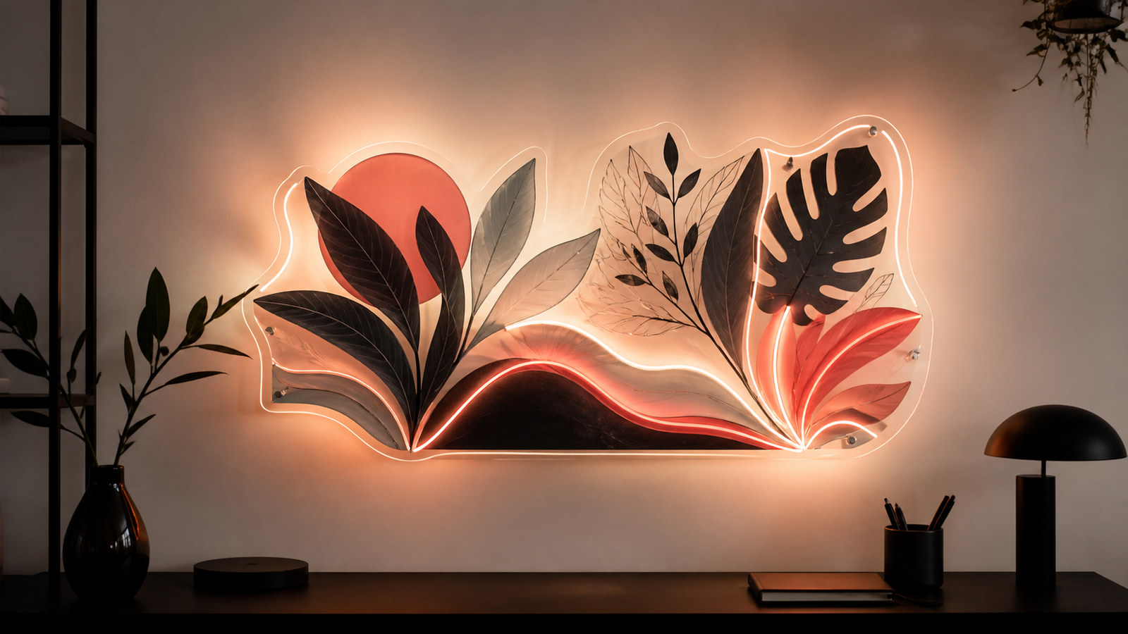Custom botanical artwork transformed into an acrylic LED neon wall piece