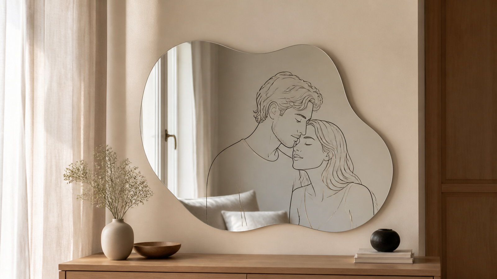 Irregular line art mirror created from a couple portrait