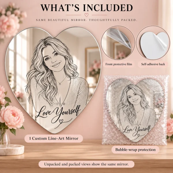 love-yourself-heart-06-included Love Yourself Custom Heart Portrait Mirror – Personalized Line Art & Text