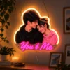 You & Me Custom Couple Photo LED Neon Sign – Personalized Romantic Wall Art — dark illuminated main image You & Me Custom Couple Photo LED Neon Sign – Personalized Romantic Wall Art with raised silicone LED accents and colored glow