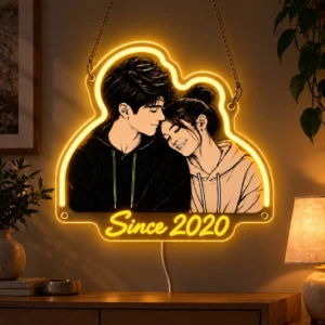 Since 2020 Custom Couple LED Neon Sign – Personalized Photo & Anniversary Date — dark illuminated main image Since 2020 Custom Couple LED Neon Sign – Personalized Photo & Anniversary Date with raised silicone LED accents and colored glow