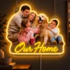 Our Home Custom Family Photo LED Neon Sign – Personalized Family & Pet Wall Art — dark illuminated main image Our Home Custom Family Photo LED Neon Sign – Personalized Family & Pet Wall Art with raised silicone LED accents and colored glow