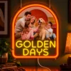 Golden Days Custom Family Photo LED Neon Sign – Personalized Retro Arch Wall Art — dark illuminated main image Golden Days Custom Family Photo LED Neon Sign – Personalized Retro Arch Wall Art with raised silicone LED accents and colored glow