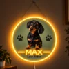 Max Round Badge Custom Dachshund LED Neon Sign – Personalized Pet Photo Wall Art — dark illuminated main image Max Round Badge Custom Dachshund LED Neon Sign – Personalized Pet Photo Wall Art with raised silicone LED accents and colored glow