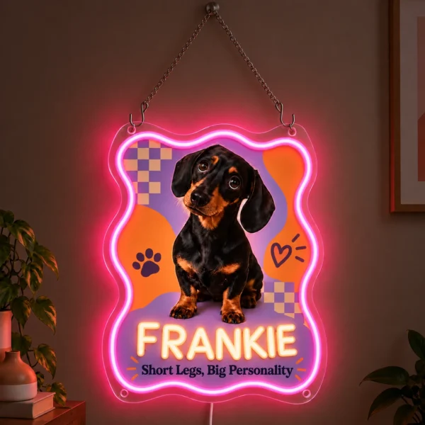 Frankie Pop Art Custom Dachshund LED Neon Sign – Personalized Pet Photo Wall Art with raised silicone LED accents and colored glow