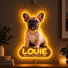 Louie Outline Custom French Bulldog LED Neon Sign – Personalized Pet Photo Wall Art — dark illuminated main image Louie Outline Custom French Bulldog LED Neon Sign – Personalized Pet Photo Wall Art with raised silicone LED accents and colored glow