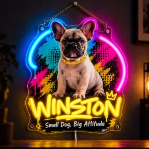 Winston Graffiti Custom French Bulldog LED Neon Sign – Personalized Pet Photo Wall Art — dark illuminated main image Winston Graffiti Custom French Bulldog LED Neon Sign – Personalized Pet Photo Wall Art with raised silicone LED accents and colored glow