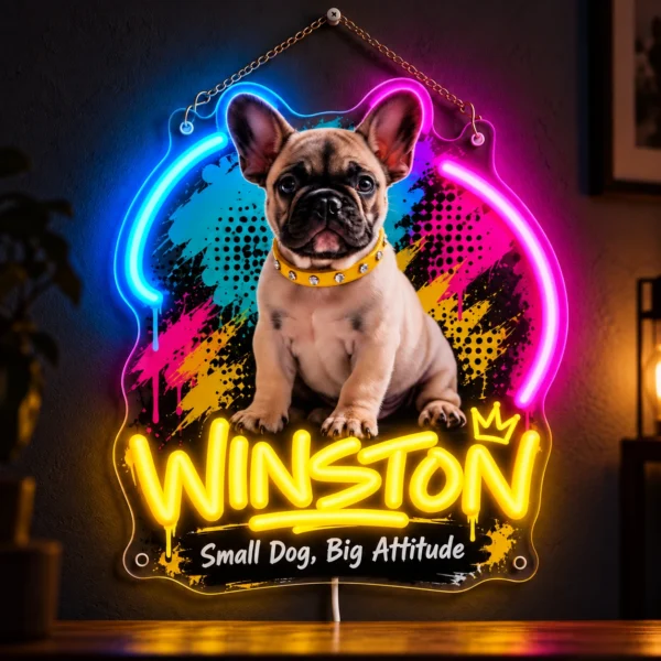 Winston Graffiti Custom French Bulldog LED Neon Sign – Personalized Pet Photo Wall Art with raised silicone LED accents and colored glow
