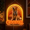 Cooper Sunset Arch Custom Golden Retriever LED Neon Sign – Personalized Pet Photo Wall Art — dark illuminated main image Cooper Sunset Arch Custom Golden Retriever LED Neon Sign – Personalized Pet Photo Wall Art with raised silicone LED accents and colored glow