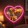 Daisy Floral Heart Custom Golden Retriever LED Neon Sign – Personalized Pet Photo Wall Art — dark illuminated main image Daisy Floral Heart Custom Golden Retriever LED Neon Sign – Personalized Pet Photo Wall Art with raised silicone LED accents and colored glow