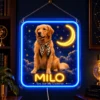 Milo Celestial Custom Golden Retriever LED Neon Sign – Personalized Pet Photo Wall Art — dark illuminated main image Milo Celestial Custom Golden Retriever LED Neon Sign – Personalized Pet Photo Wall Art with raised silicone LED accents and colored glow