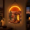Desert Afterglow — Custom Neon Wall Art — dark illuminated main image Desert Afterglow — Custom Neon Wall Art with raised silicone LED accents and colored glow