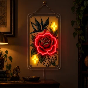 Lucky Ritual — Custom Neon Wall Art — dark illuminated main image Lucky Ritual — Custom Neon Wall Art with raised silicone LED accents and colored glow