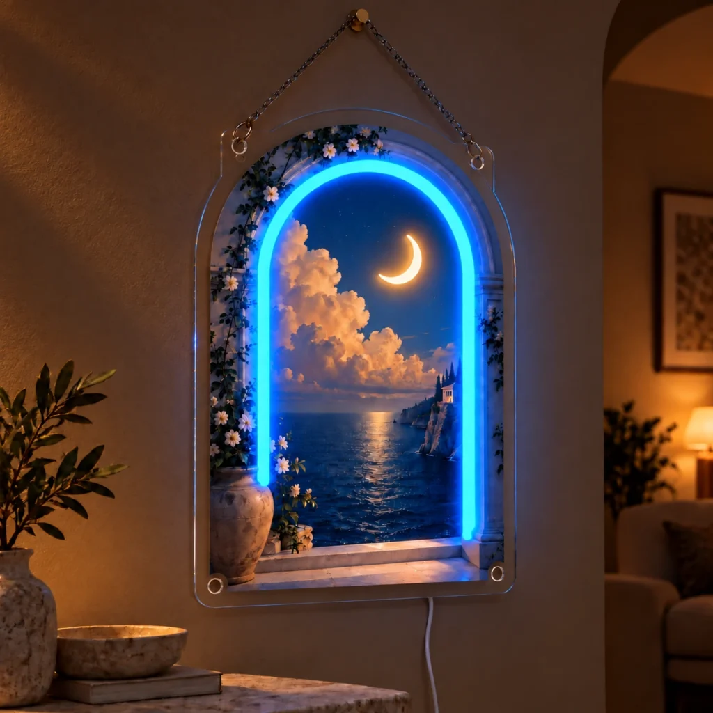 Dream Window — Custom Neon Wall Art with raised silicone LED accents and colored glow