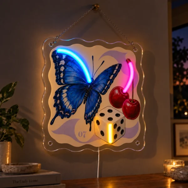 My Lucky Symbols — Custom Neon Wall Art — dark illuminated main image My Lucky Symbols — Custom Neon Wall Art with raised silicone LED accents and colored glow