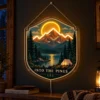 Into the Pines — Custom Neon Wall Art — dark illuminated main image Into the Pines — Custom Neon Wall Art with raised silicone LED accents and colored glow