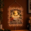 Sunday Coffee Club — Custom Neon Wall Art — dark illuminated main image Sunday Coffee Club — Custom Neon Wall Art with raised silicone LED accents and colored glow