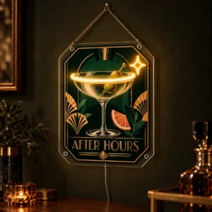 After Hours — Custom Neon Wall Art — dark illuminated main image After Hours — Custom Neon Wall Art with raised silicone LED accents and colored glow