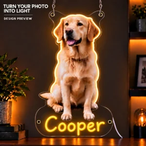 Custom Labrador LED Neon Sign – Personalized Pet Photo Wall Art — dark illuminated main image Custom Labrador LED Neon Sign – Personalized Pet Photo Wall Art with raised silicone LED accents and colored glow