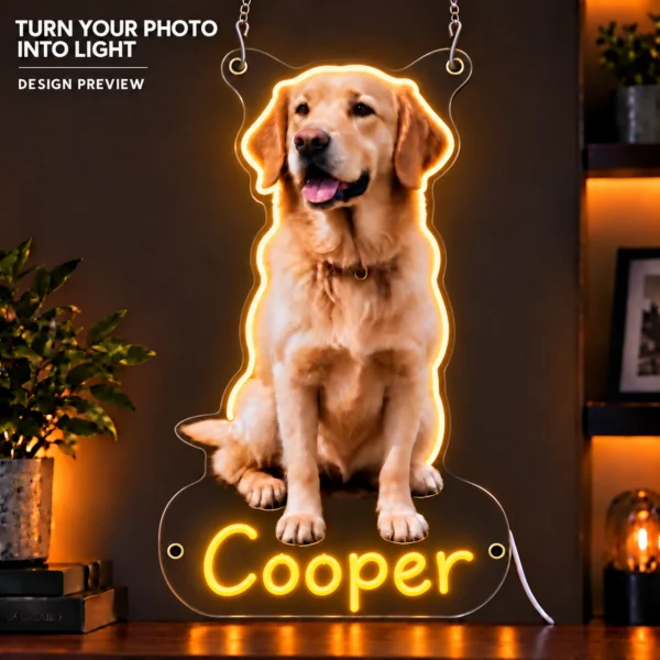 Custom Labrador LED Neon Sign – Personalized Pet Photo Wall Art with raised silicone LED accents and colored glow