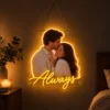 Custom Couple Photo LED Neon Sign – Personalized Romantic Wall Art with raised silicone LED accents and colored glow