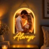 Custom Couple Photo LED Neon Sign – Personalized ‘Always’ Romantic Wall Art — dark illuminated main image Custom Couple Photo LED Neon Sign – Personalized ‘Always’ Romantic Wall Art with raised silicone LED accents and colored glow