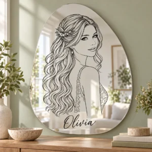 olivia-01-main Olivia Custom Portrait Mirror – Personalized Organic Shape & Name