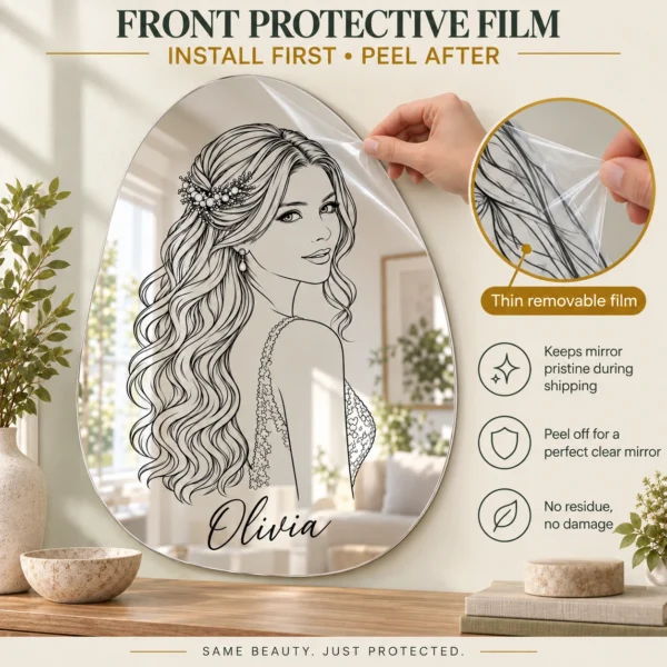 olivia-05-film Olivia Custom Portrait Mirror – Personalized Organic Shape & Name