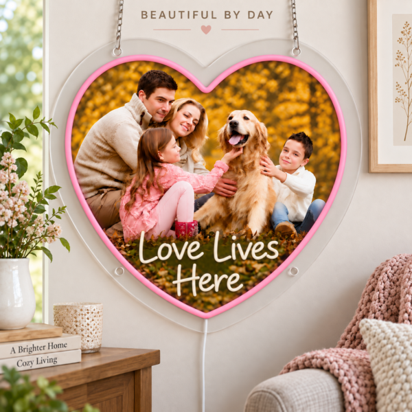 p1109-03-factory-colors-v3 Love Lives Here Custom Family Photo LED Neon Sign – Personalized Heart Wall Art