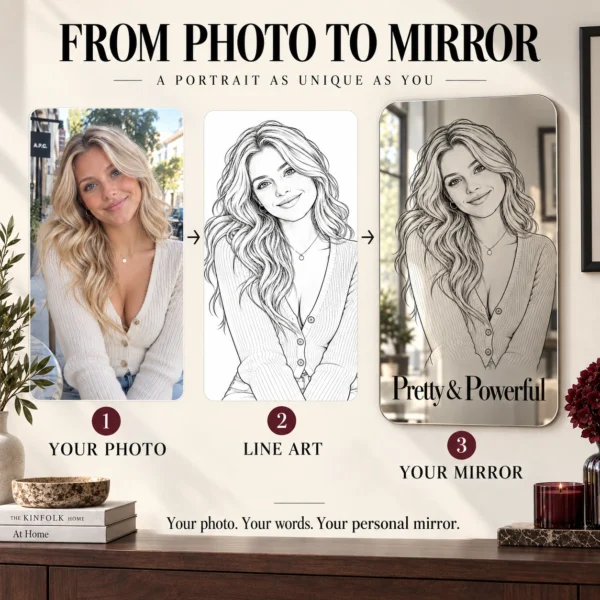 Pretty & Powerful Custom Portrait Mirror – Personalized Rounded Rectangle