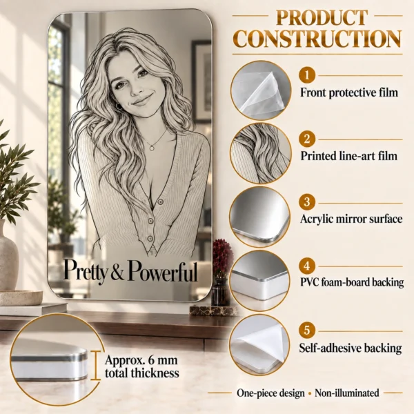 Pretty & Powerful Custom Portrait Mirror – Personalized Rounded Rectangle