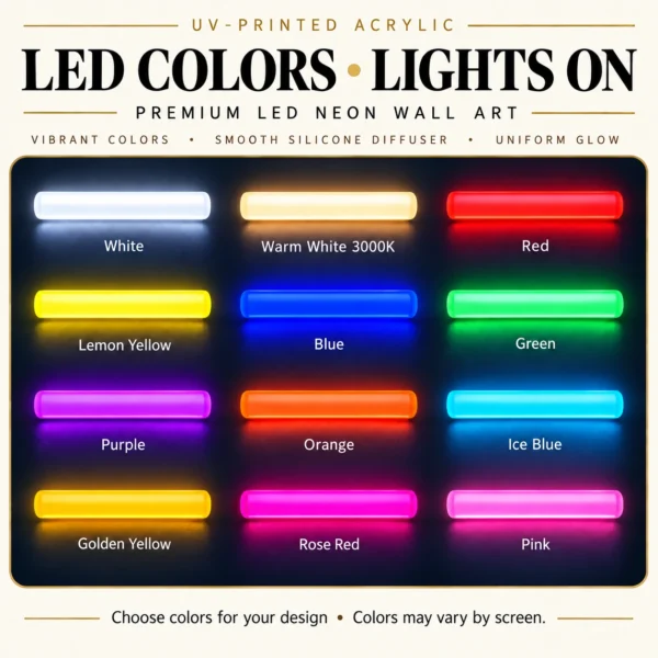shared 06 neon colors on Custom Neon Wall Art — neon color options with lights on