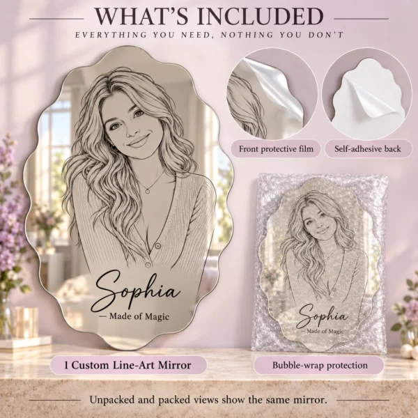 sophia-magic-scalloped-06-included Sophia Made of Magic Custom Portrait Mirror – Personalized Scalloped Oval