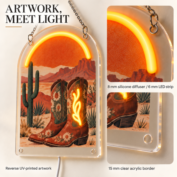 wa-art-01-desert-afterglow-detail-20260924 Desert Afterglow — Custom Neon Wall Art